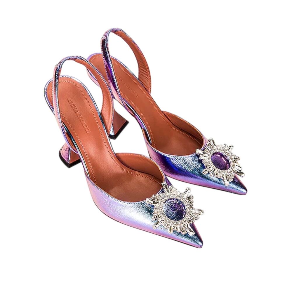Amina Muaddi fairy blue metallic heels size 39 1/2